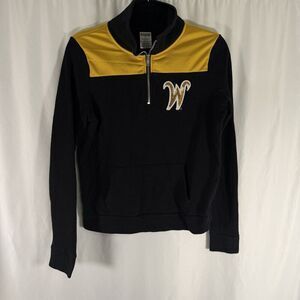 Wichita State Shockers Pink Sweater Womens XS Black Yell 1/4 Zip Victoria Secret